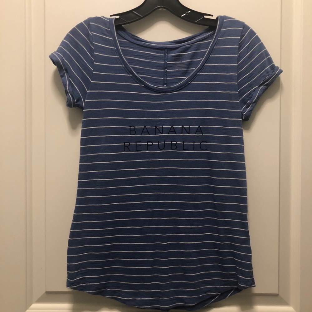 Banana Republic Blue White Striped Logo Short Sleeve Tee XS X-Small
